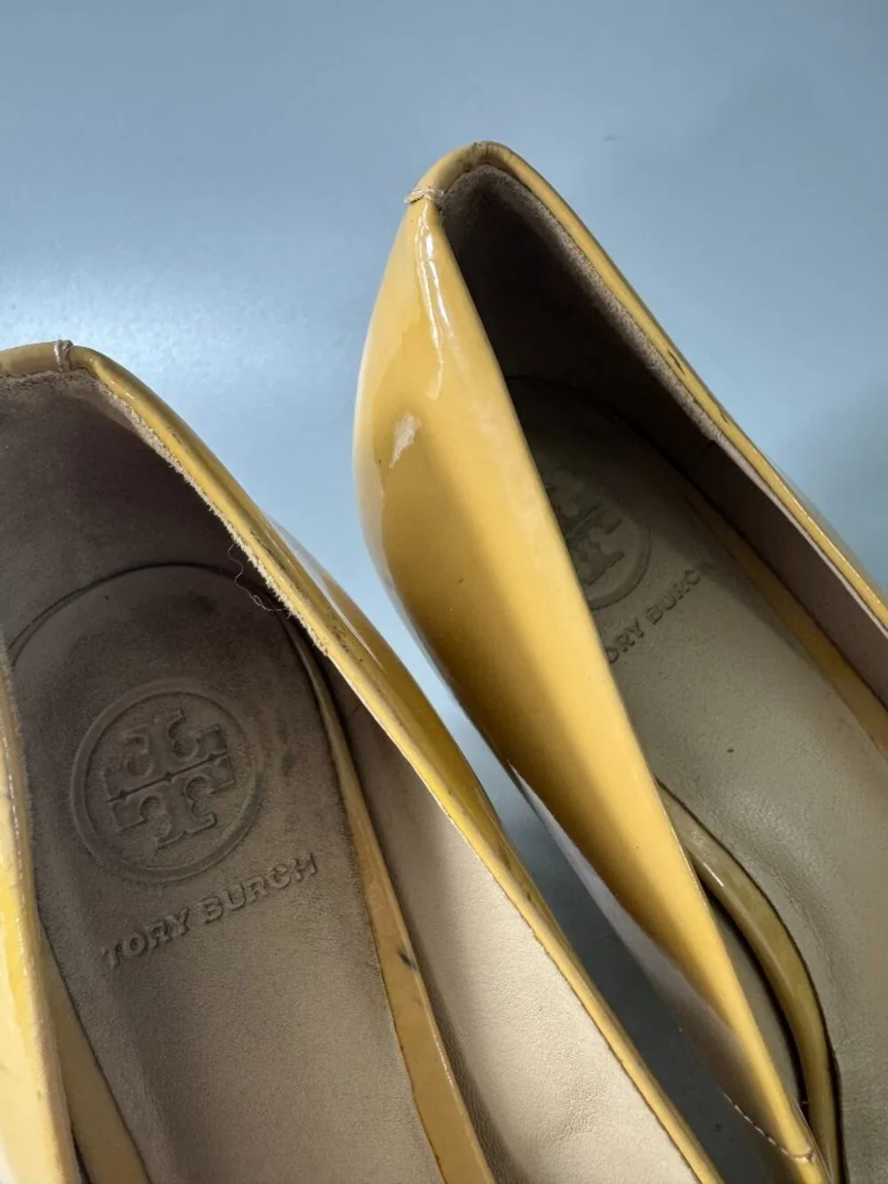Tory Burch Designer Tan Patent Leather Heel Pumps Size 5 M